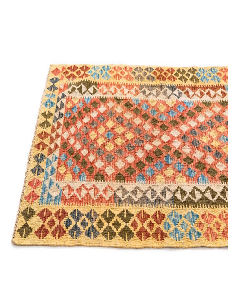 Detail image of  3' 2 x 5'  Hand Woven Kilim Maymana Wool Rug