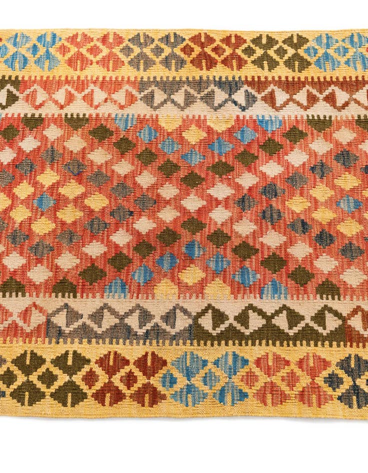 Detail image of  3' 2 x 5'  Hand Woven Kilim Maymana Wool Rug