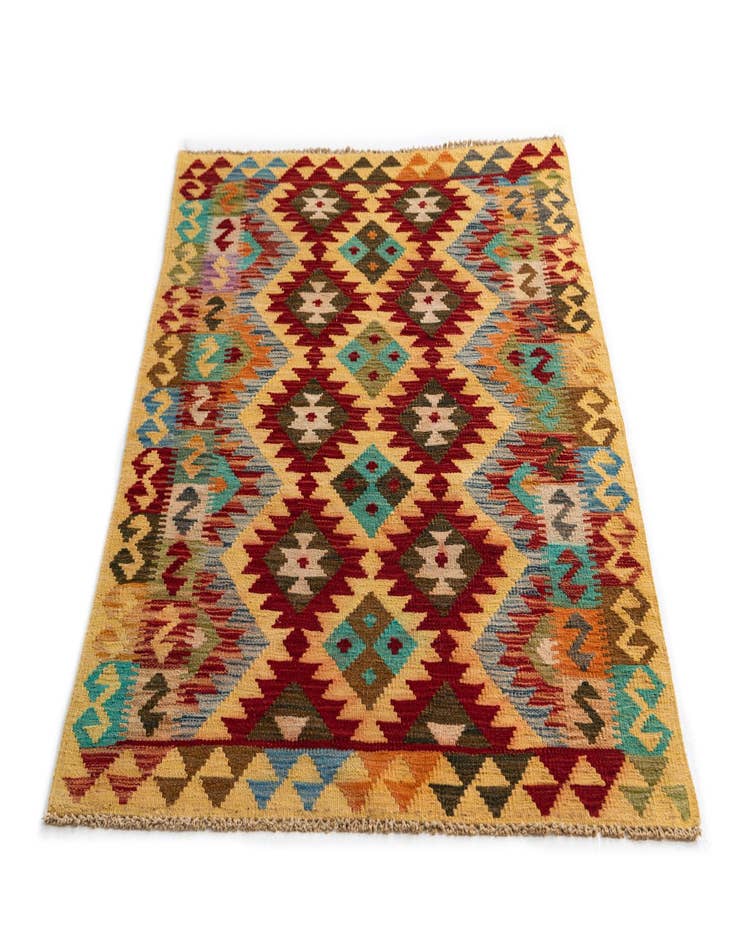 Detail image of  3' 3 x 4' 9  Hand Woven Kilim Maymana Wool Rug