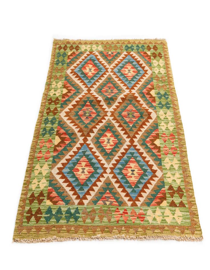 Detail image of  3' 3 x 4' 10  Hand Woven Kilim Maymana Wool Rug