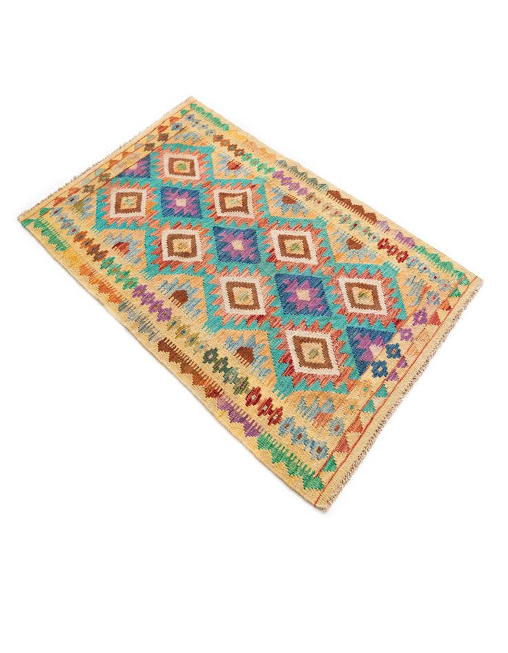 Detail image of  3' 4 x 5' 1  Hand Woven Kilim Maymana Wool Rug