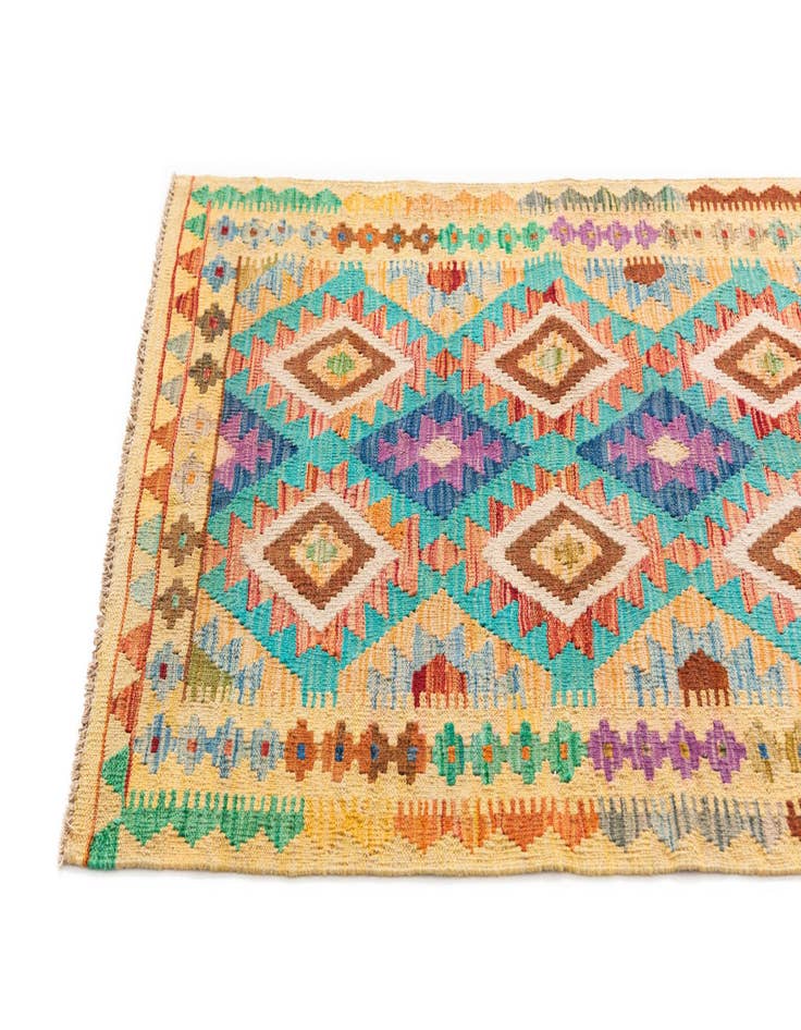 Detail image of  3' 4 x 5' 1  Hand Woven Kilim Maymana Wool Rug