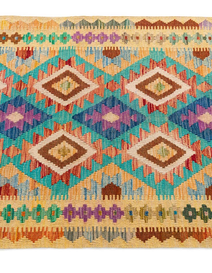 Detail image of  3' 4 x 5' 1  Hand Woven Kilim Maymana Wool Rug