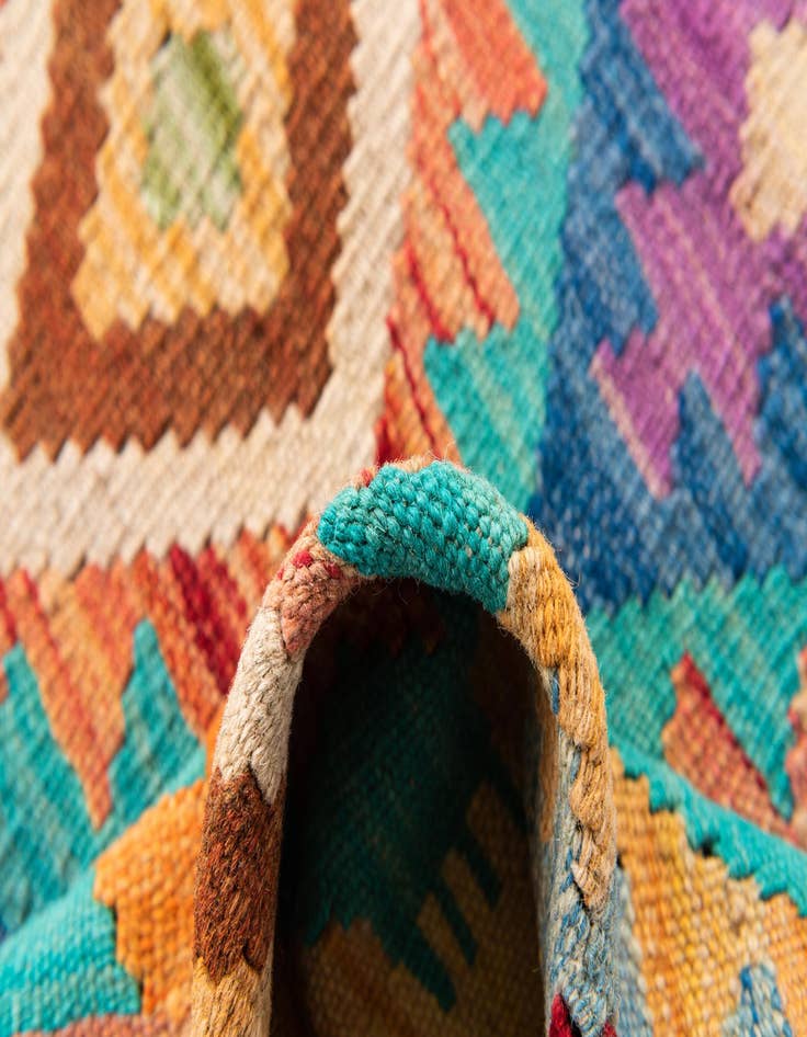 Detail image of  3' 4 x 5' 1  Hand Woven Kilim Maymana Wool Rug