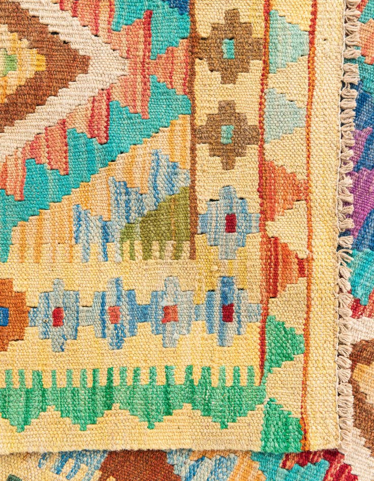 Detail image of  3' 4 x 5' 1  Hand Woven Kilim Maymana Wool Rug