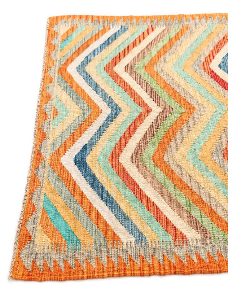Detail image of  3' 5 x 6' 2  Hand Woven Kilim Maymana Wool Rug
