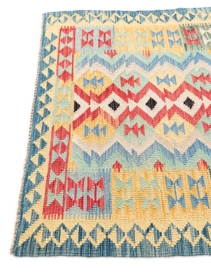 Detail image of  3' 6 x 6' 3  Hand Woven Kilim Maymana Wool Rug