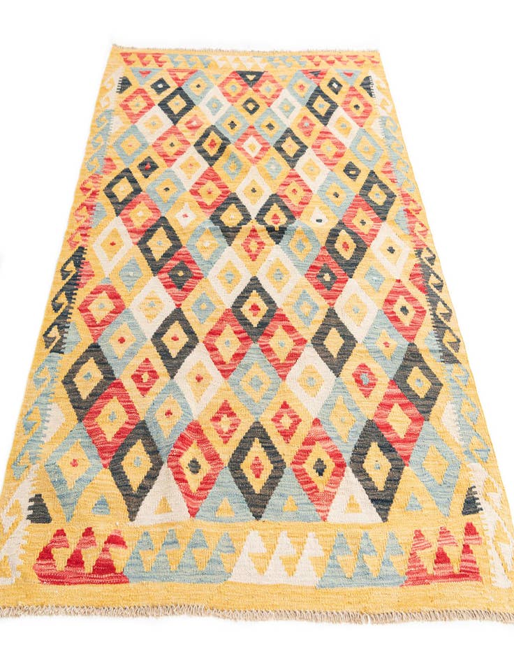 Detail image of  4' 2 x 5' 7  Hand Woven Kilim Maymana Wool Rug