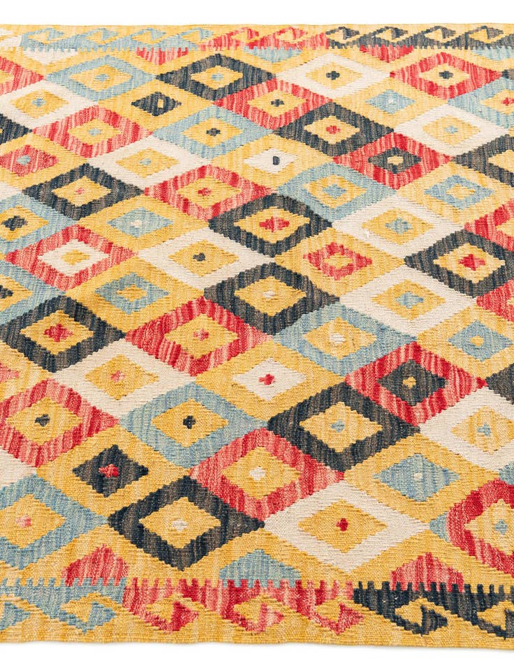 Detail image of  4' 2 x 5' 7  Hand Woven Kilim Maymana Wool Rug