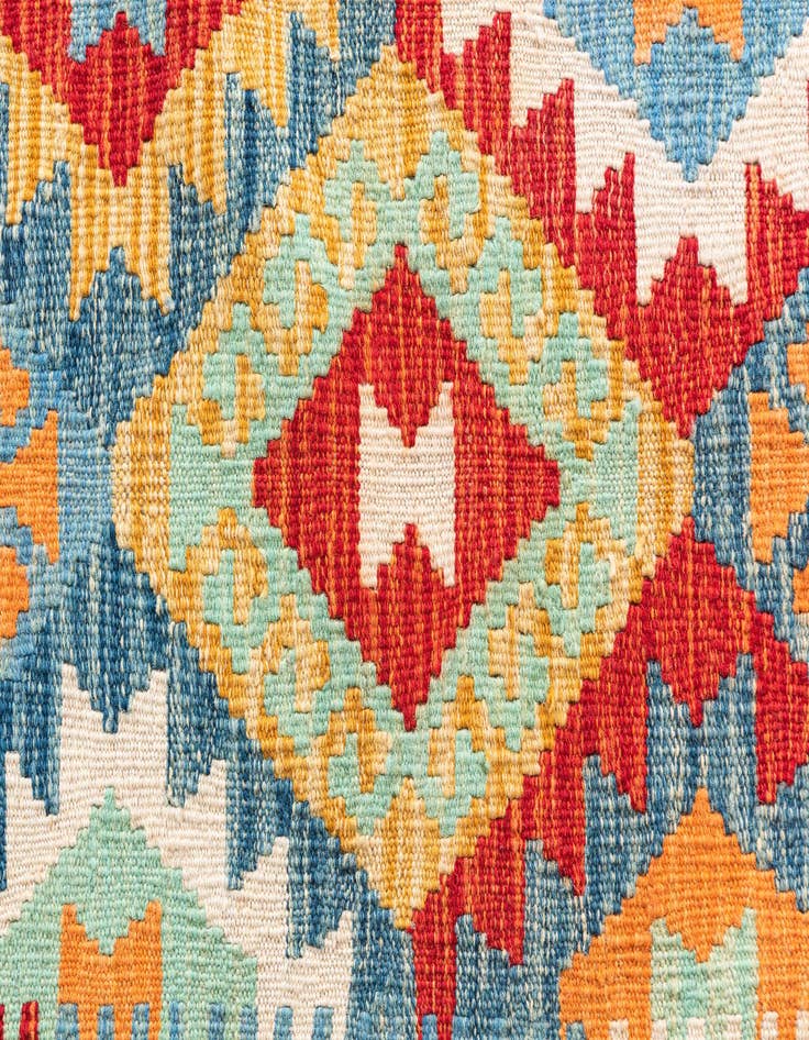 Detail image of  4' 2 x 5' 9  Hand Woven Kilim Maymana Wool Rug