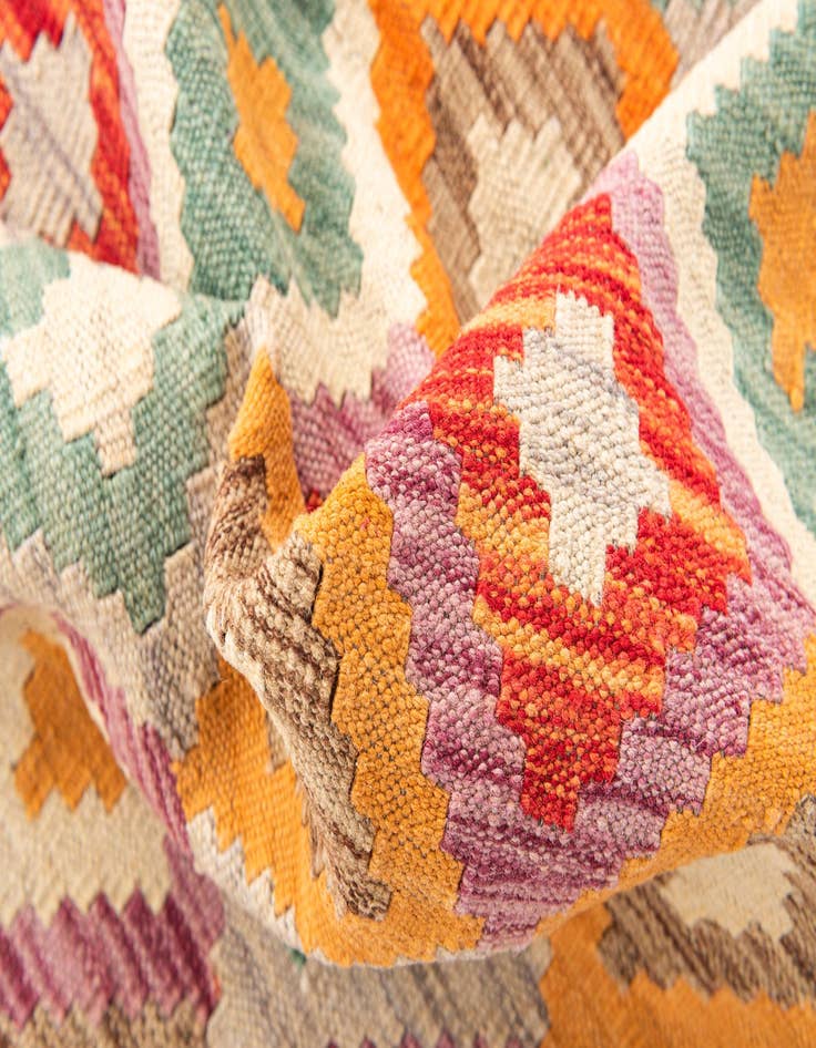 Detail image of  4' 4 x 5' 8  Hand Woven Kilim Maymana Wool Rug