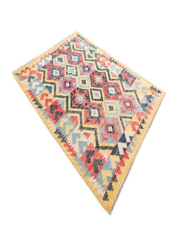 Detail image of  4' 3 x 5' 9  Hand Woven Kilim Maymana Wool Rug