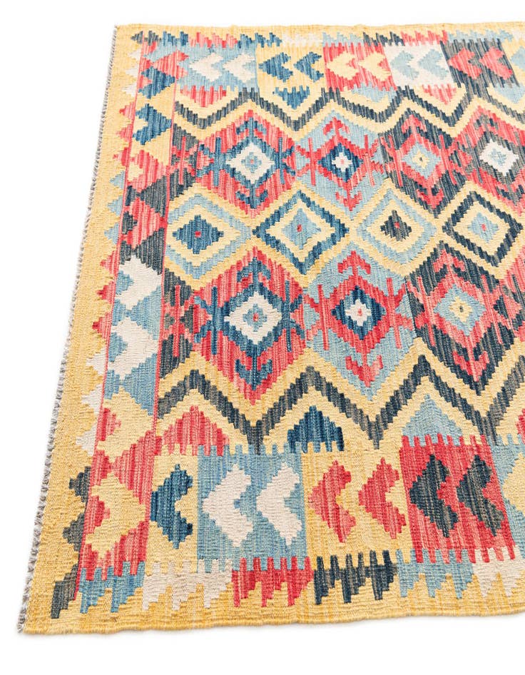 Detail image of  4' 3 x 5' 9  Hand Woven Kilim Maymana Wool Rug