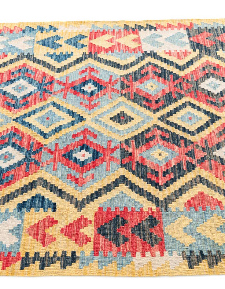 Detail image of  4' 3 x 5' 9  Hand Woven Kilim Maymana Wool Rug