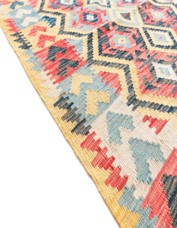 Detail image of  4' 3 x 5' 9  Hand Woven Kilim Maymana Wool Rug