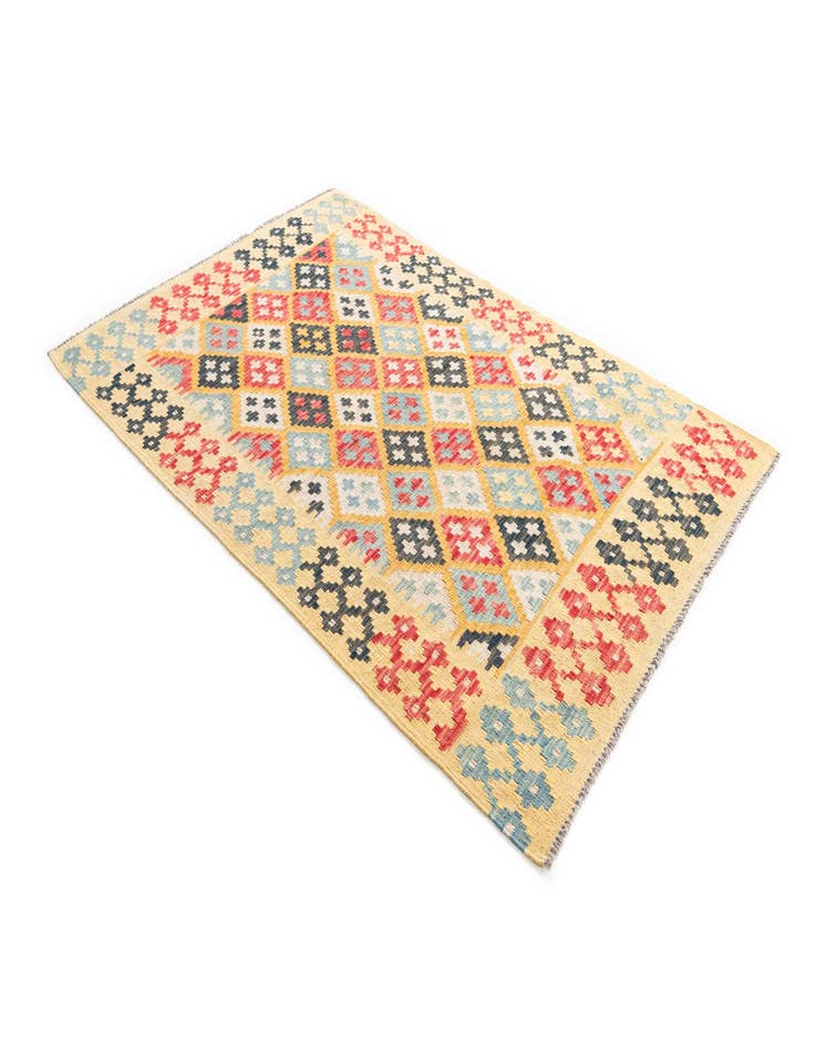 Detail image of  4' 2 x 6'  Hand Woven Kilim Maymana Wool Rug