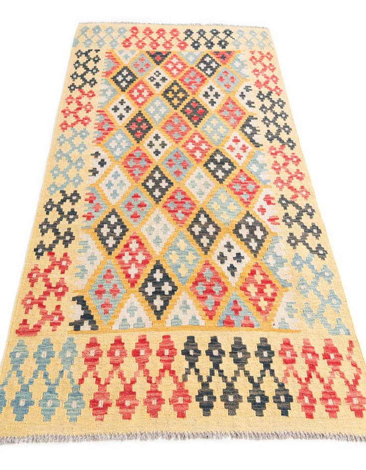 Detail image of  4' 2 x 6'  Hand Woven Kilim Maymana Wool Rug