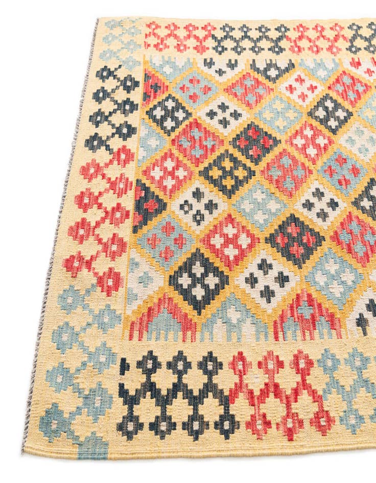 Detail image of  4' 2 x 6'  Hand Woven Kilim Maymana Wool Rug
