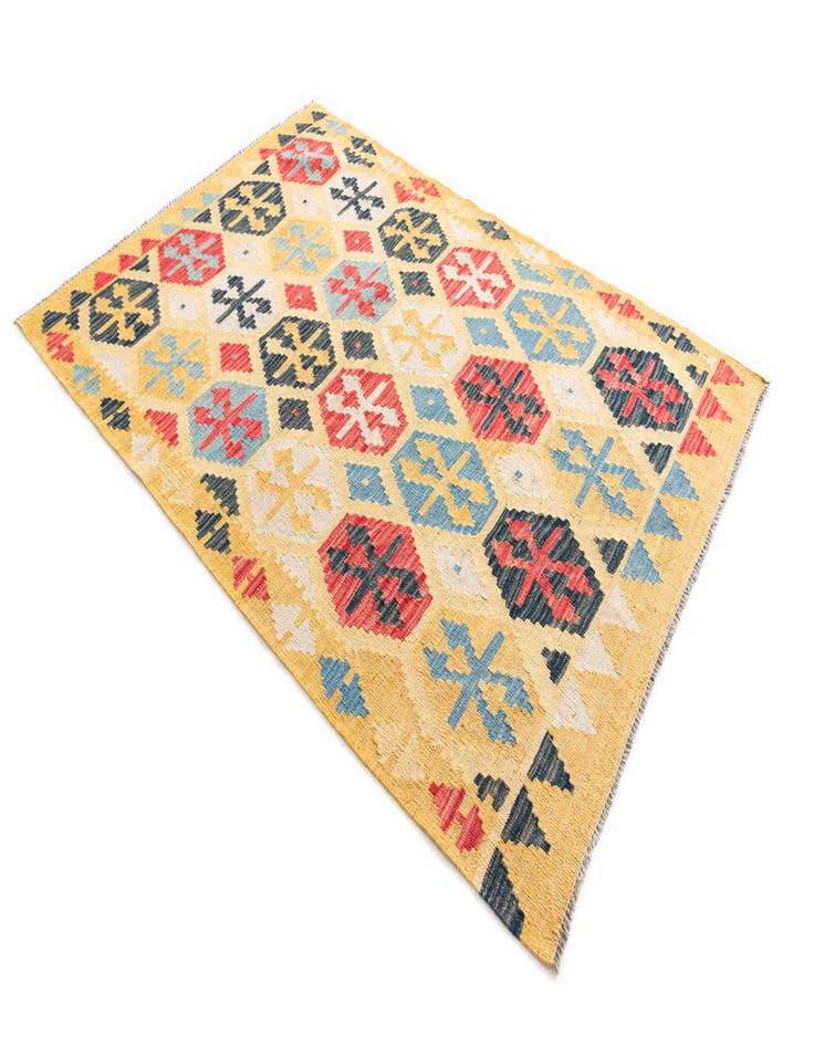 Detail image of  4' 2 x 6'  Hand Woven Kilim Maymana Wool Rug