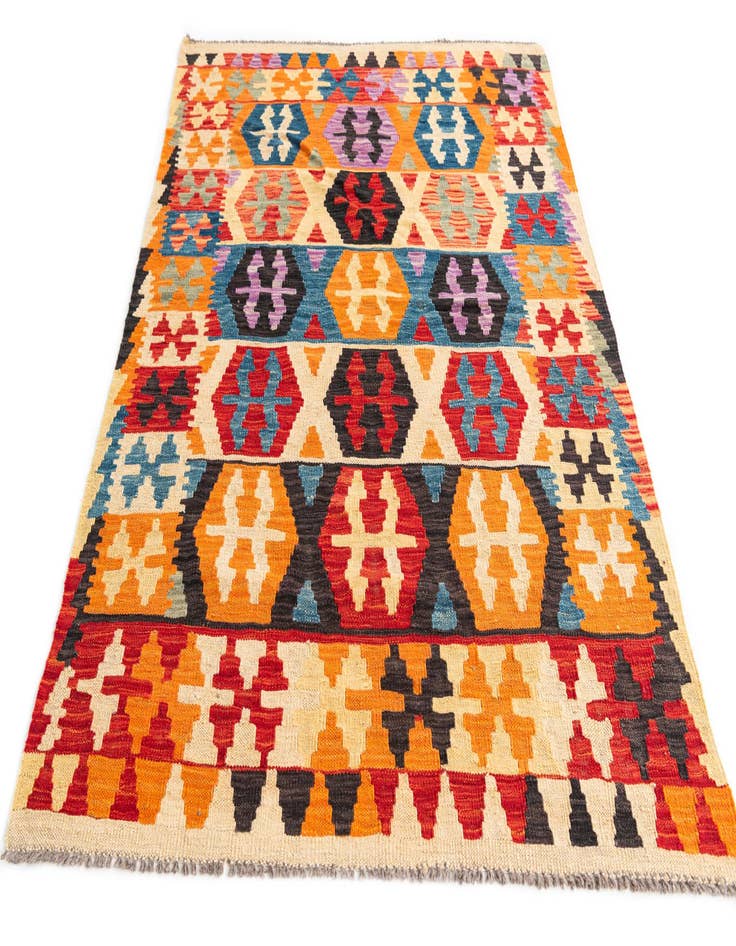 Detail image of  4' x 5' 6  Hand Woven Kilim Maymana Wool Rug