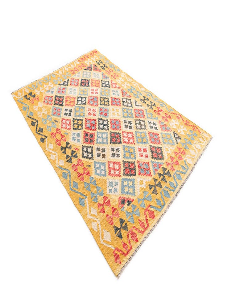 Detail image of  4' 2 x 6'  Hand Woven Kilim Maymana Wool Rug