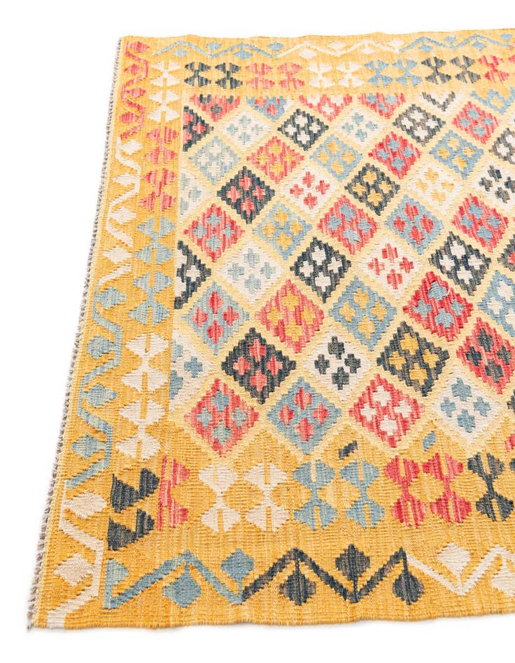 Detail image of  4' 2 x 6'  Hand Woven Kilim Maymana Wool Rug