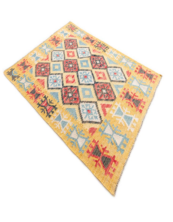 Detail image of  4' 3 x 5' 7  Hand Woven Kilim Maymana Wool Rug