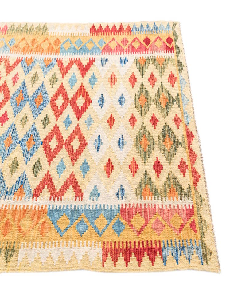 Detail image of  3' 7 x 6' 6  Hand Woven Kilim Maymana Wool Rug