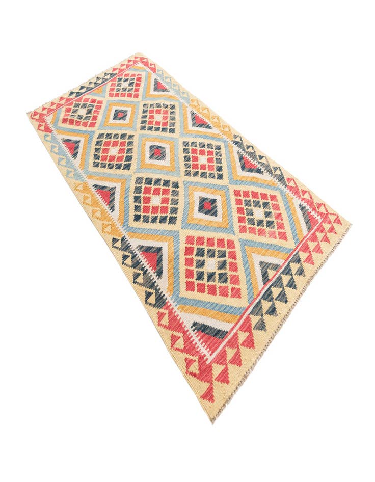 Detail image of  3' 6 x 6' 6  Hand Woven Kilim Maymana Wool Rug