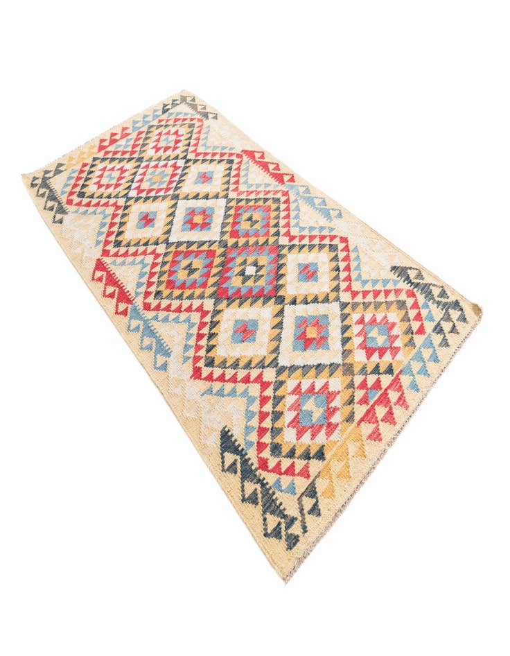 Detail image of  3' 6 x 6' 6  Hand Woven Kilim Maymana Wool Rug