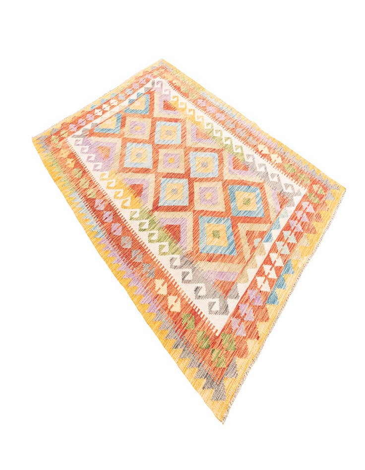 4' 4 x 5' 10  Hand Woven Kilim Maymana Wool Rug