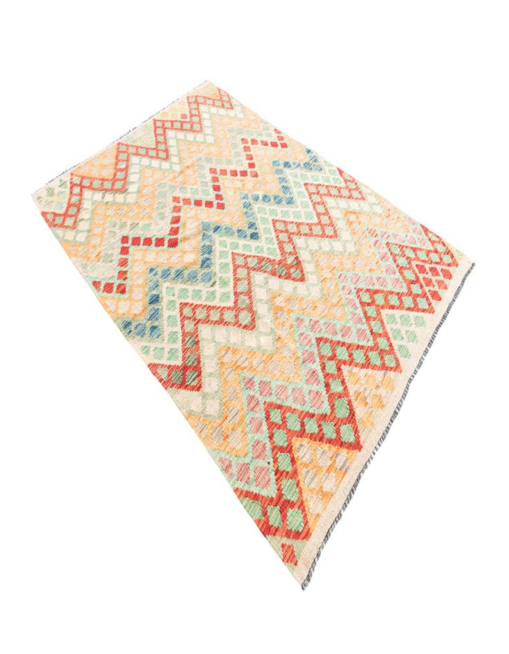 Detail image of  4' 3 x 6'  Hand Woven Kilim Maymana Wool Rug