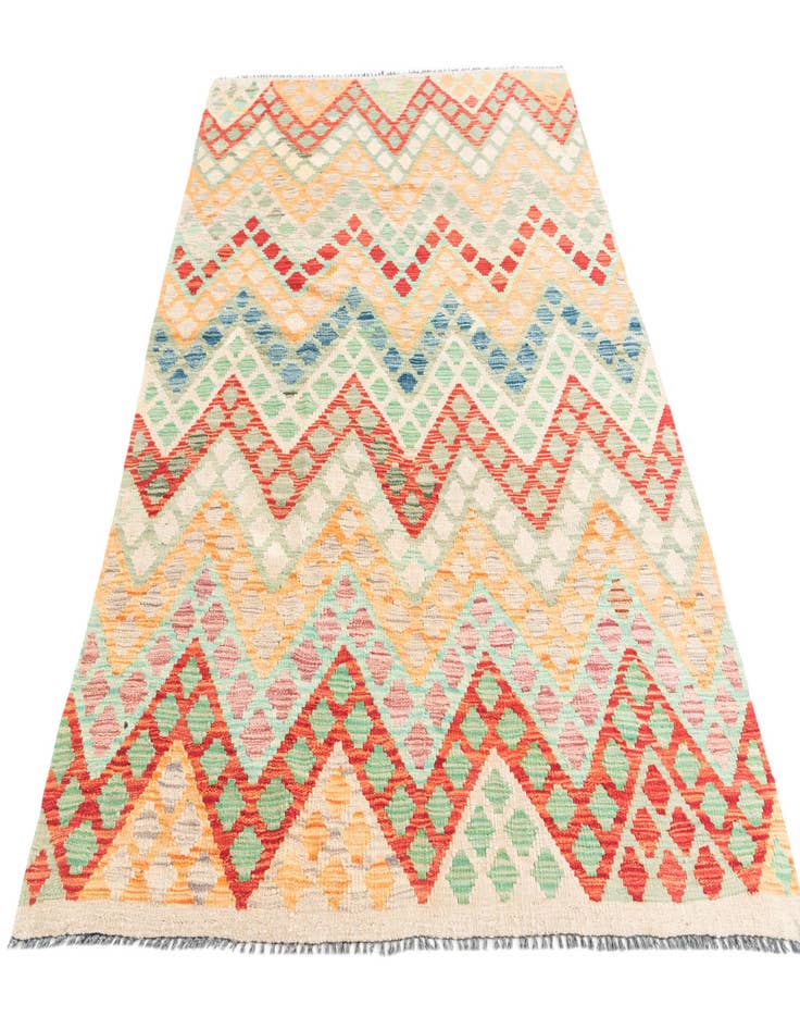 Detail image of  4' 3 x 6'  Hand Woven Kilim Maymana Wool Rug