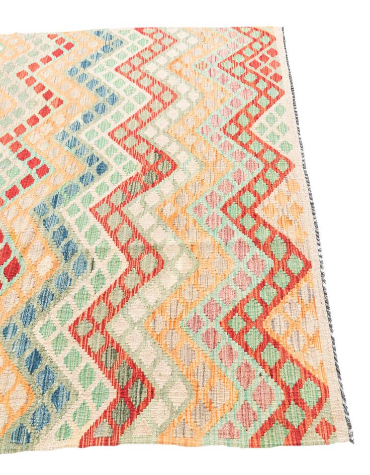 Detail image of  4' 3 x 6'  Hand Woven Kilim Maymana Wool Rug