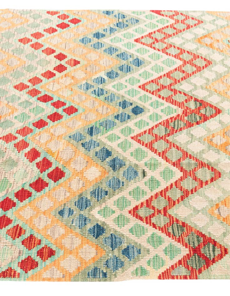 Detail image of  4' 3 x 6'  Hand Woven Kilim Maymana Wool Rug