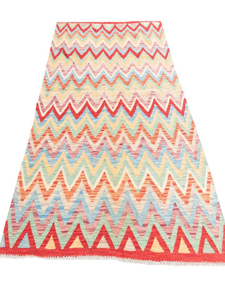 Detail image of  4' 5 x 6'  Hand Woven Kilim Maymana Wool Rug