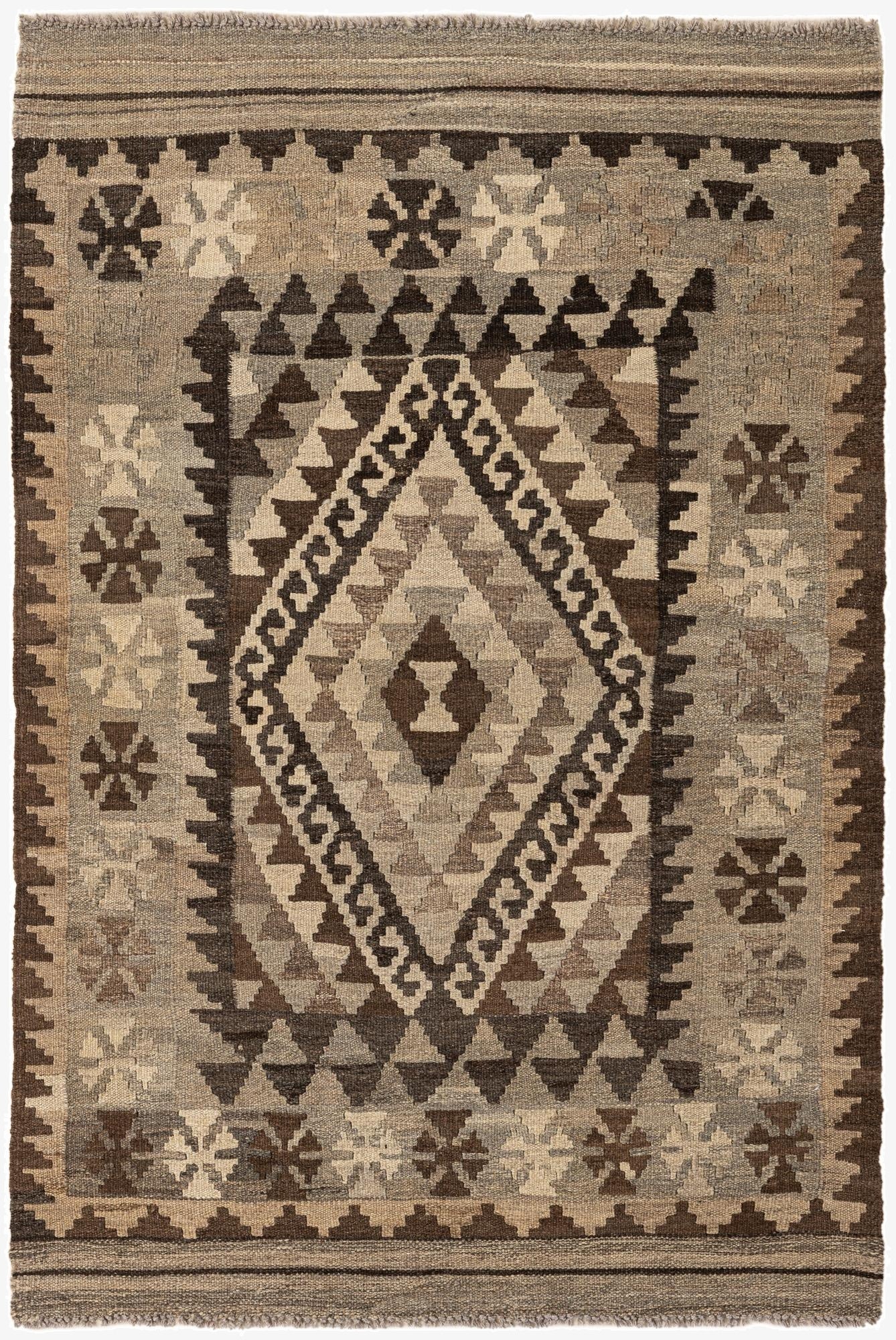  3' 2 x 4' 9  Hand Woven Kilim Maymana Wool Rug