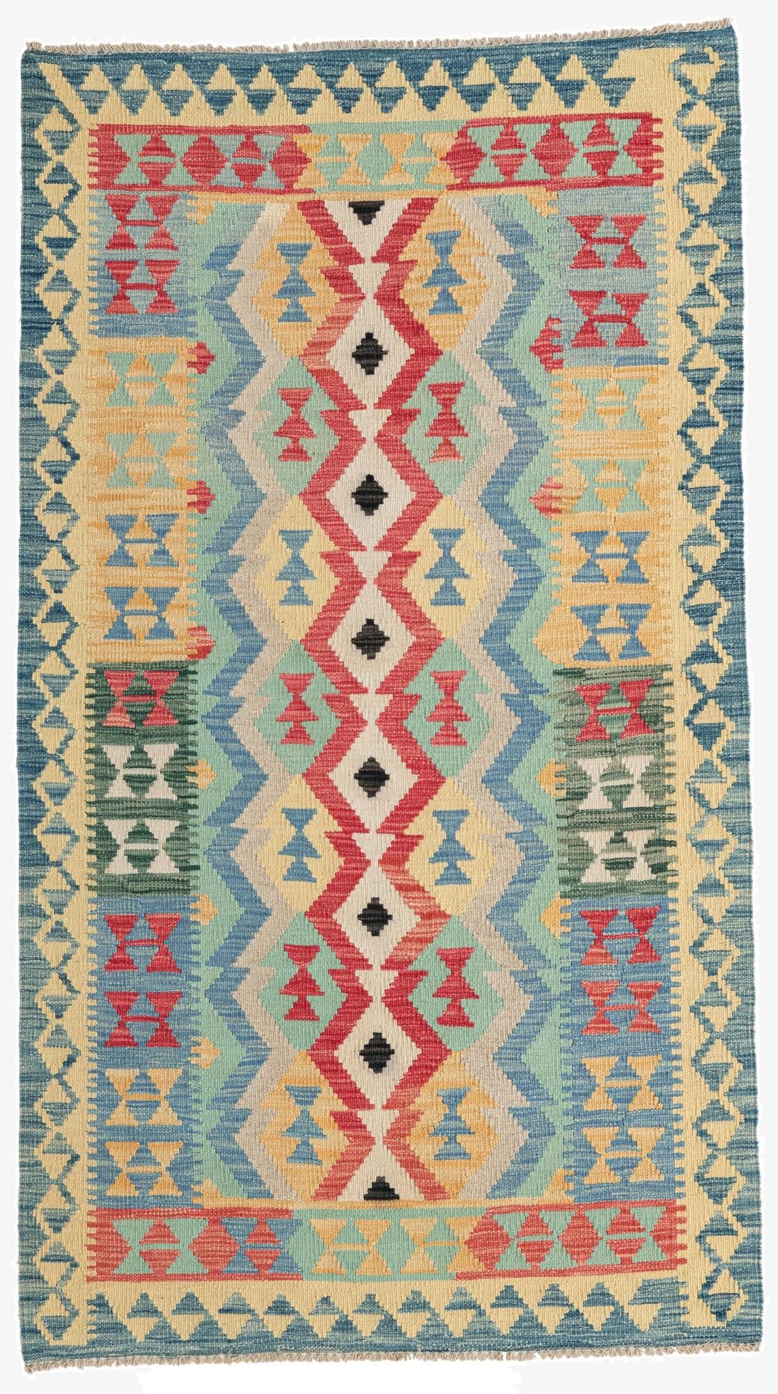  3' 6 x 6' 3  Hand Woven Kilim Maymana Wool Rug