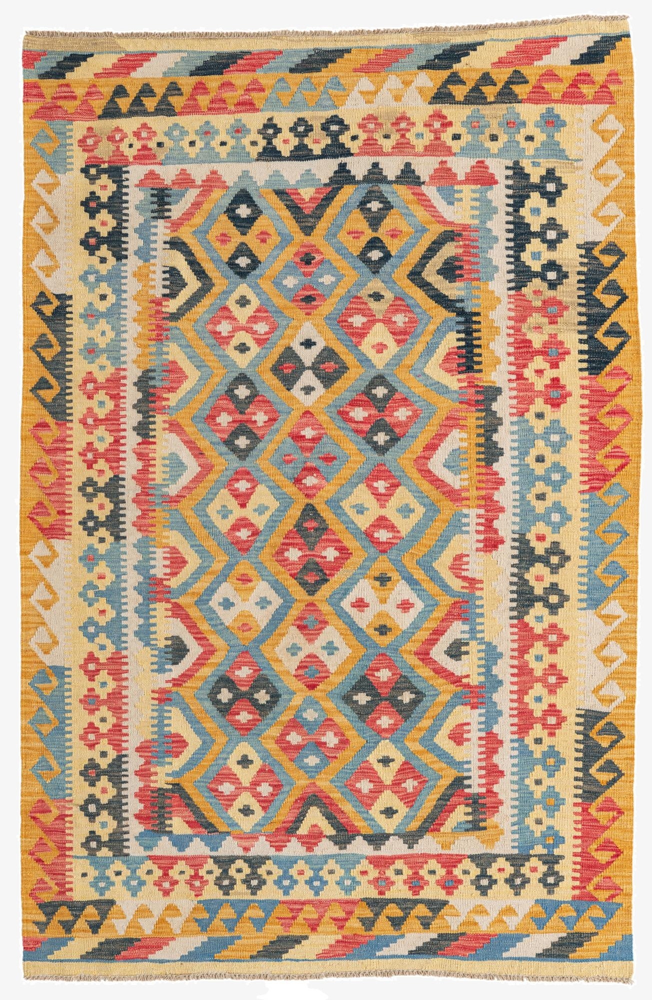  4' 4 x 6' 7  Hand Woven Kilim Maymana Wool Rug