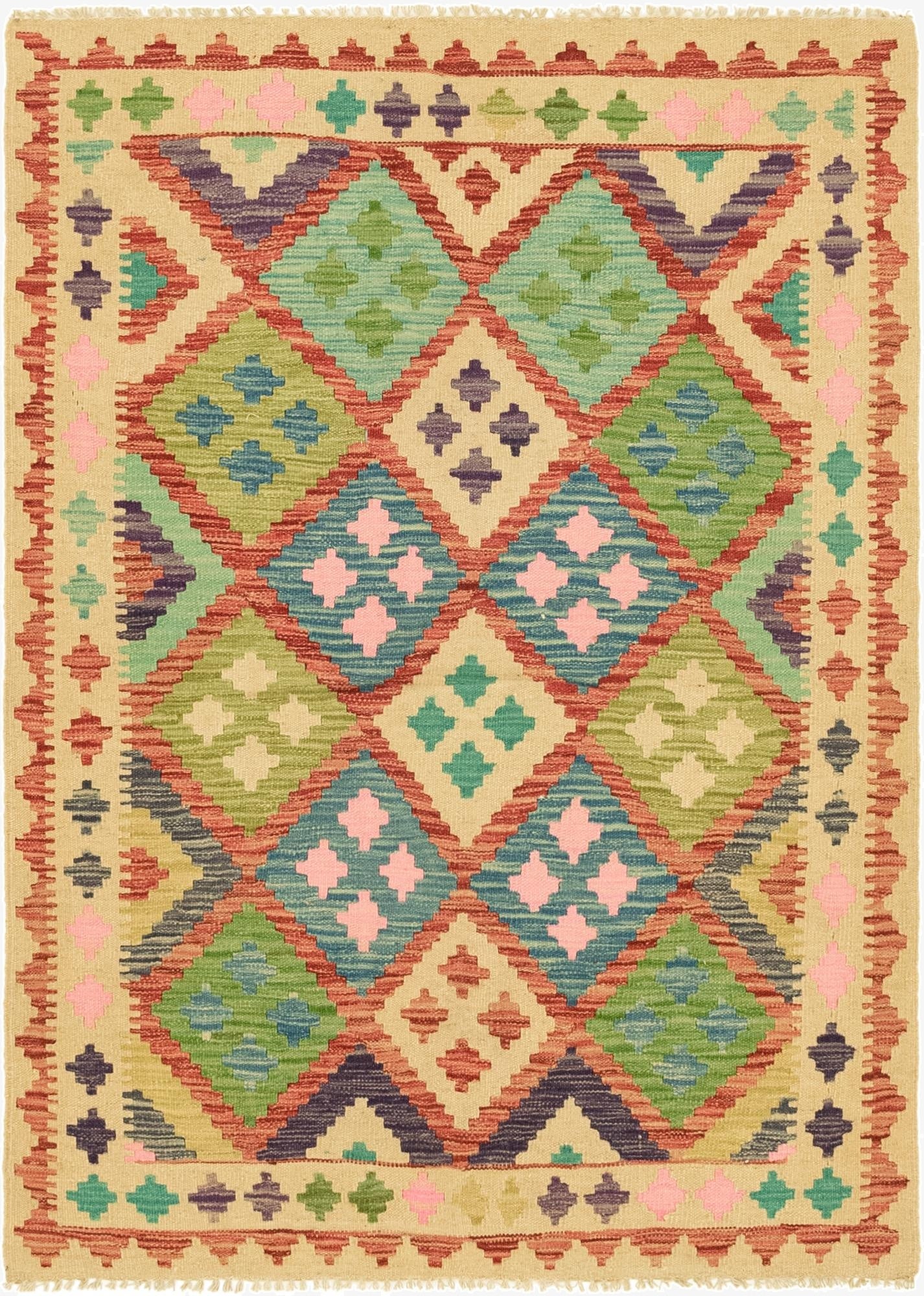  3' 8 x 5' 1  Hand Woven Kilim Maymana Wool Rug