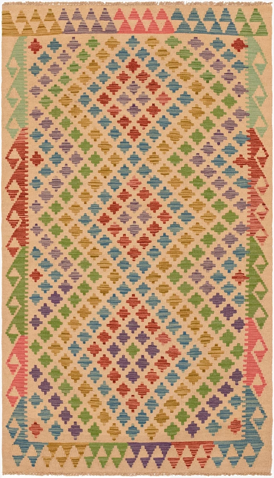  3' 7 x 6' 3  Hand Woven Kilim Maymana Wool Rug