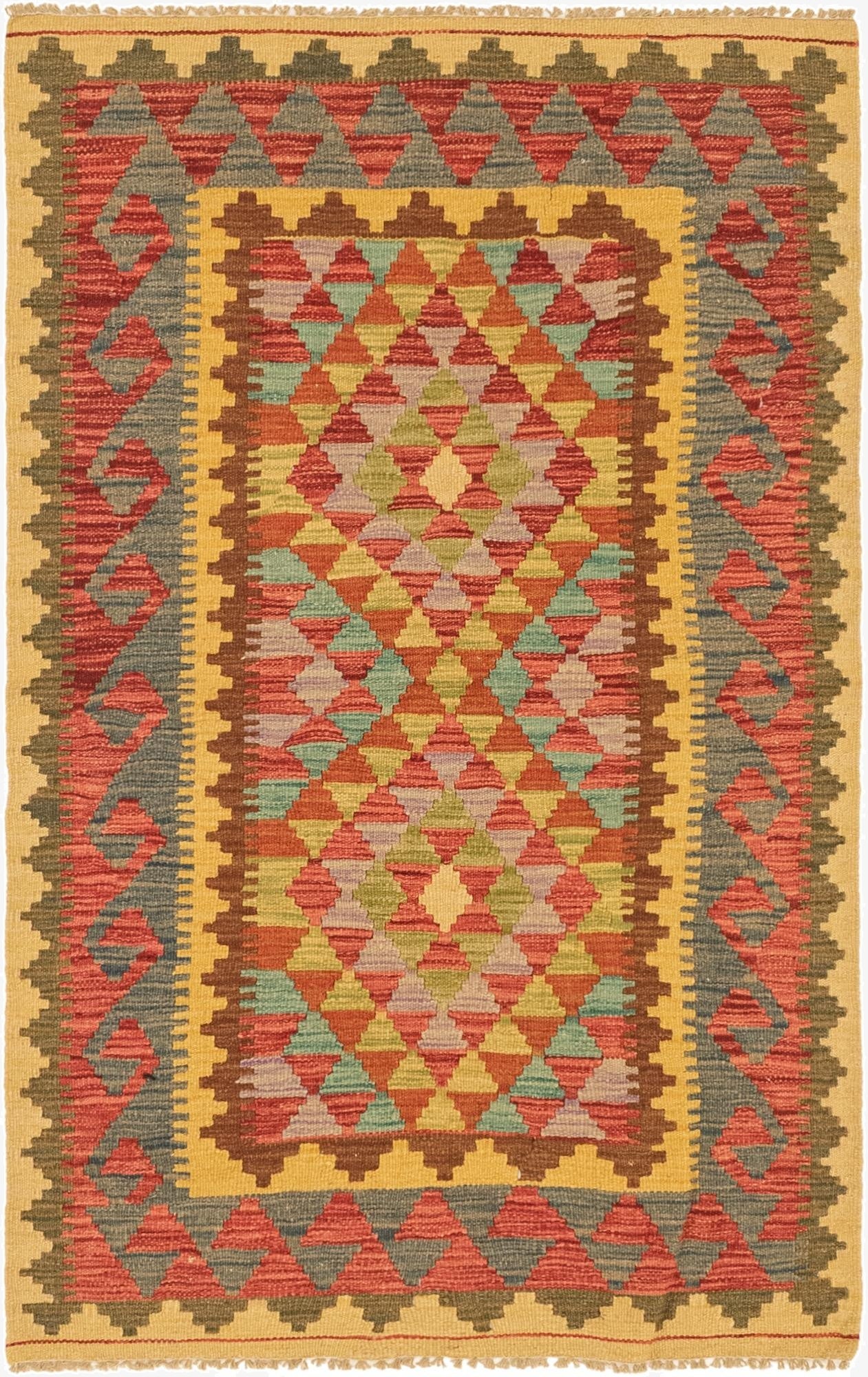  2' 11 x 4' 10  Hand Woven Kilim Maymana Wool Rug