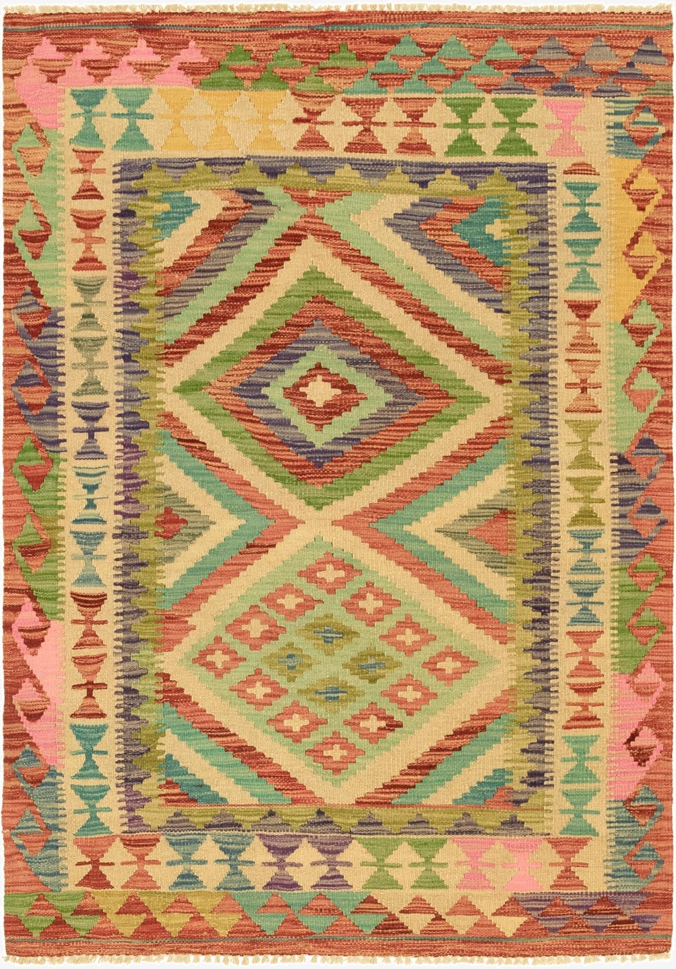  3' 6 x 4' 9  Hand Woven Kilim Maymana Wool Rug