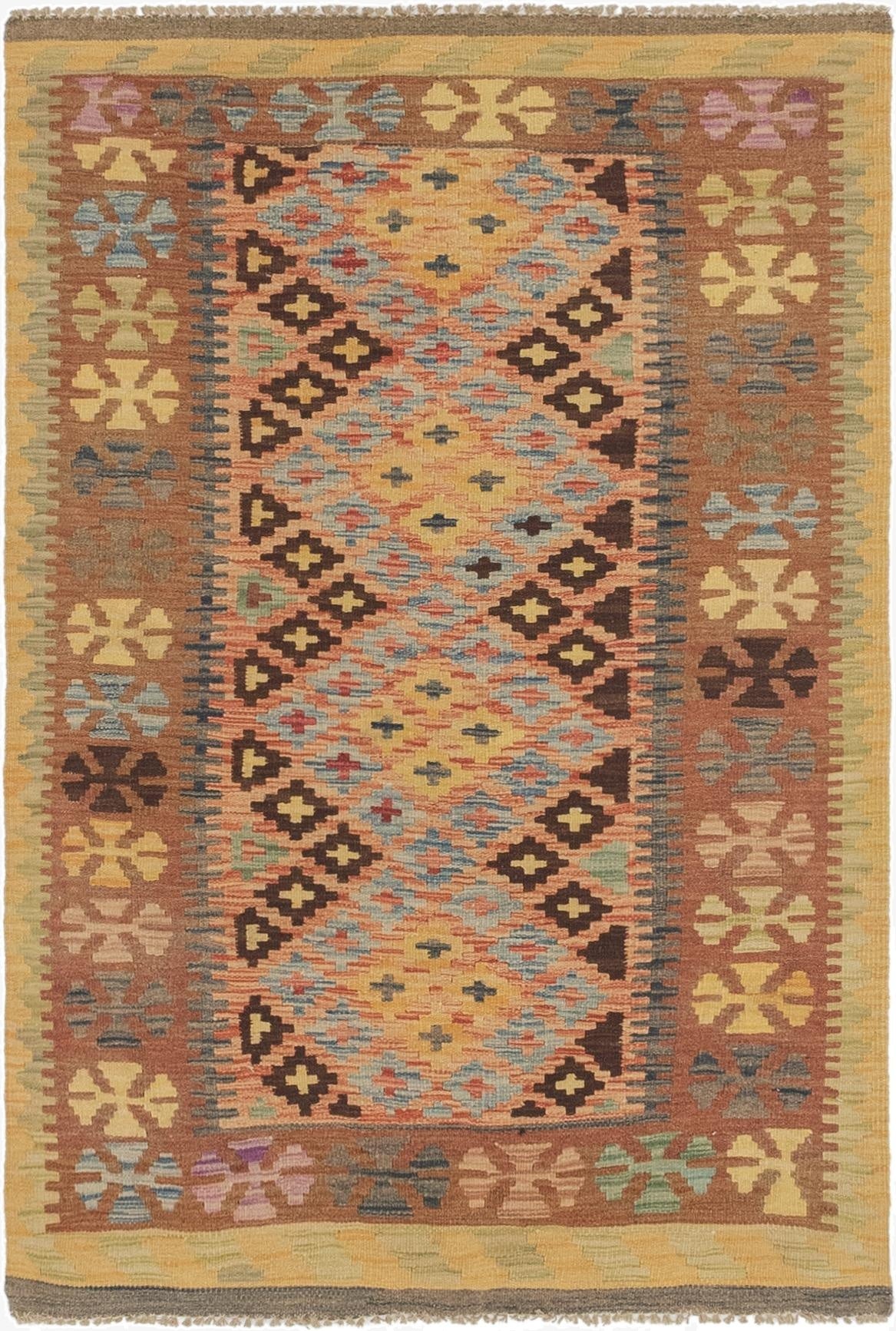  3' 3 x 5'  Hand Woven Kilim Maymana Wool Rug