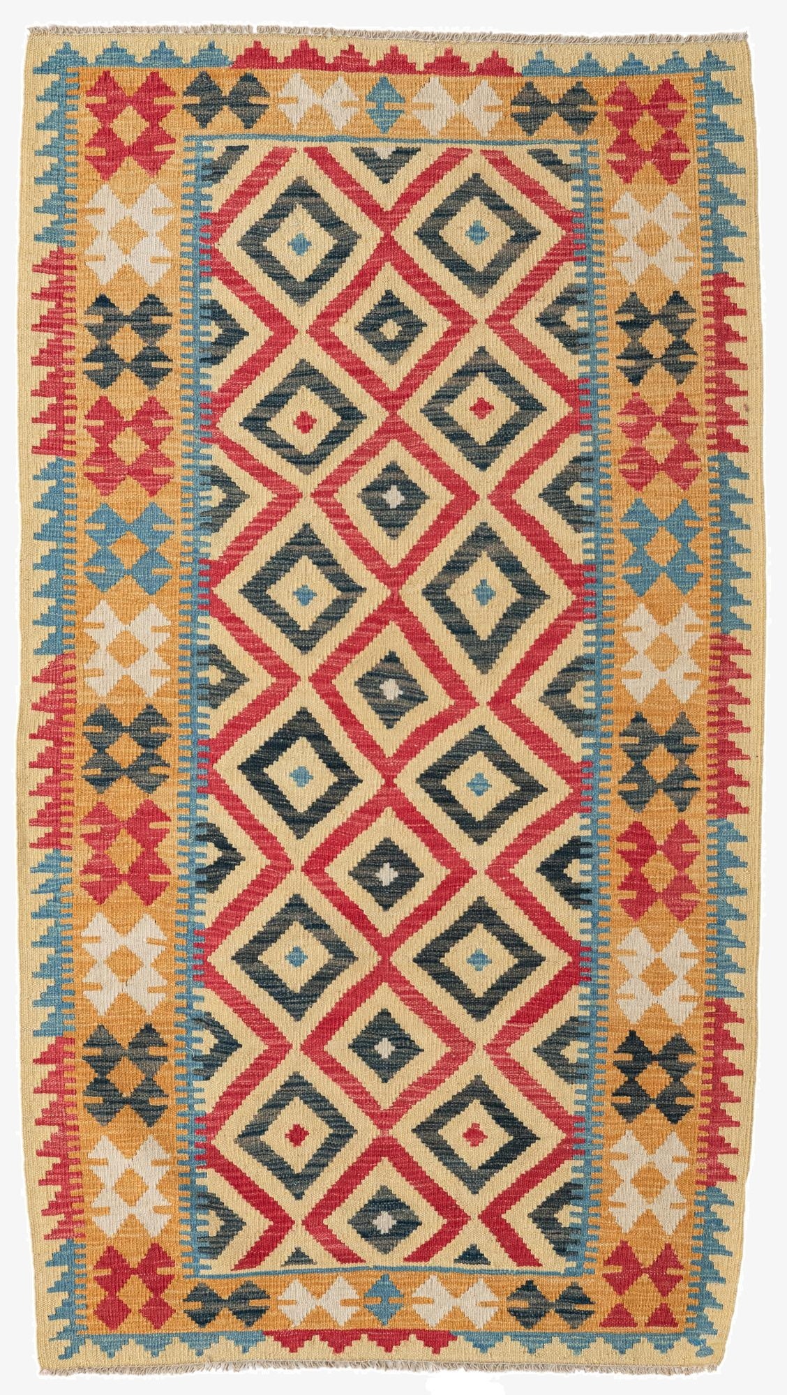  3' 6 x 6' 3  Hand Woven Kilim Maymana Wool Rug