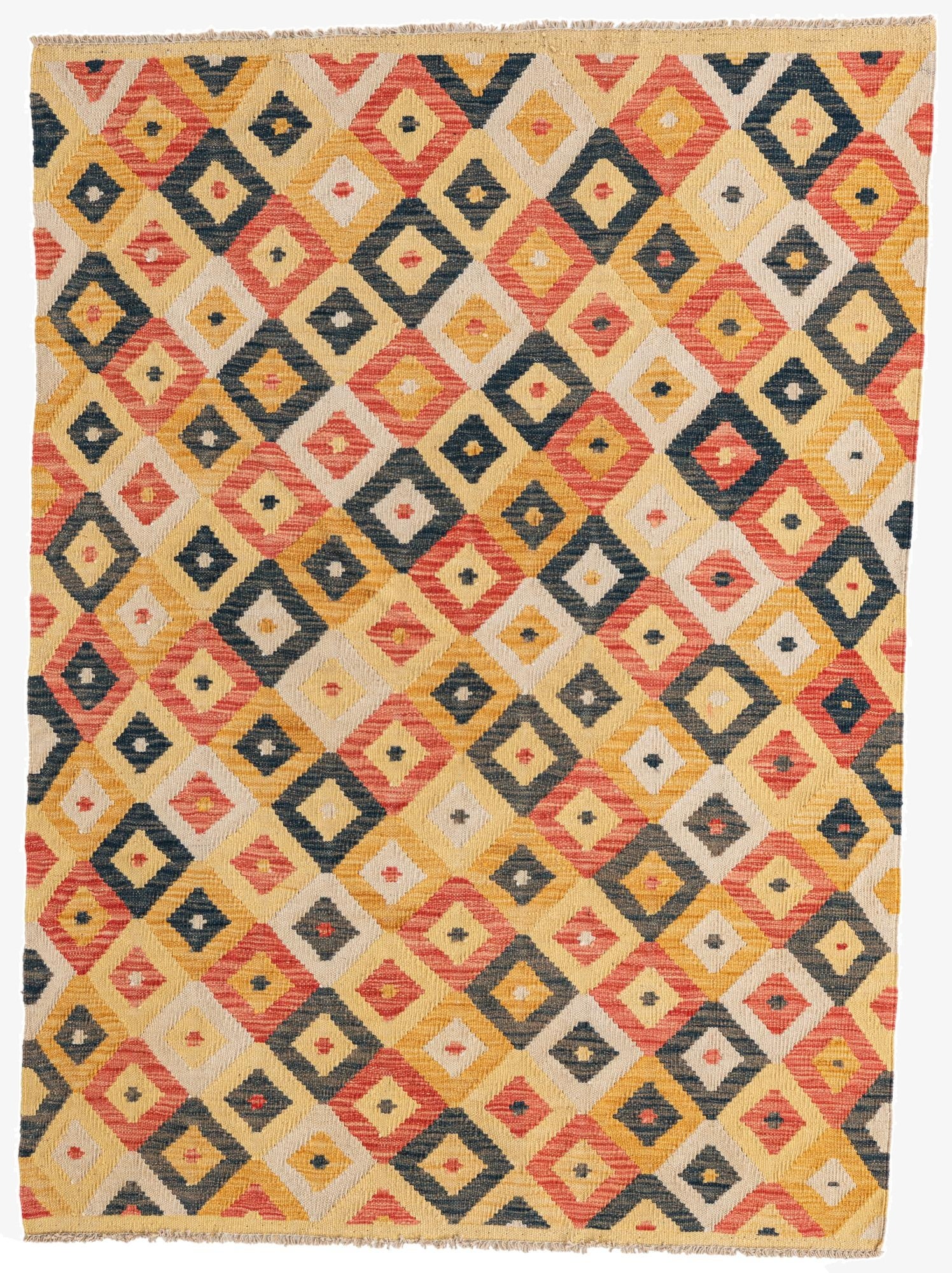  4' 1 x 5' 7  Hand Woven Kilim Maymana Wool Rug