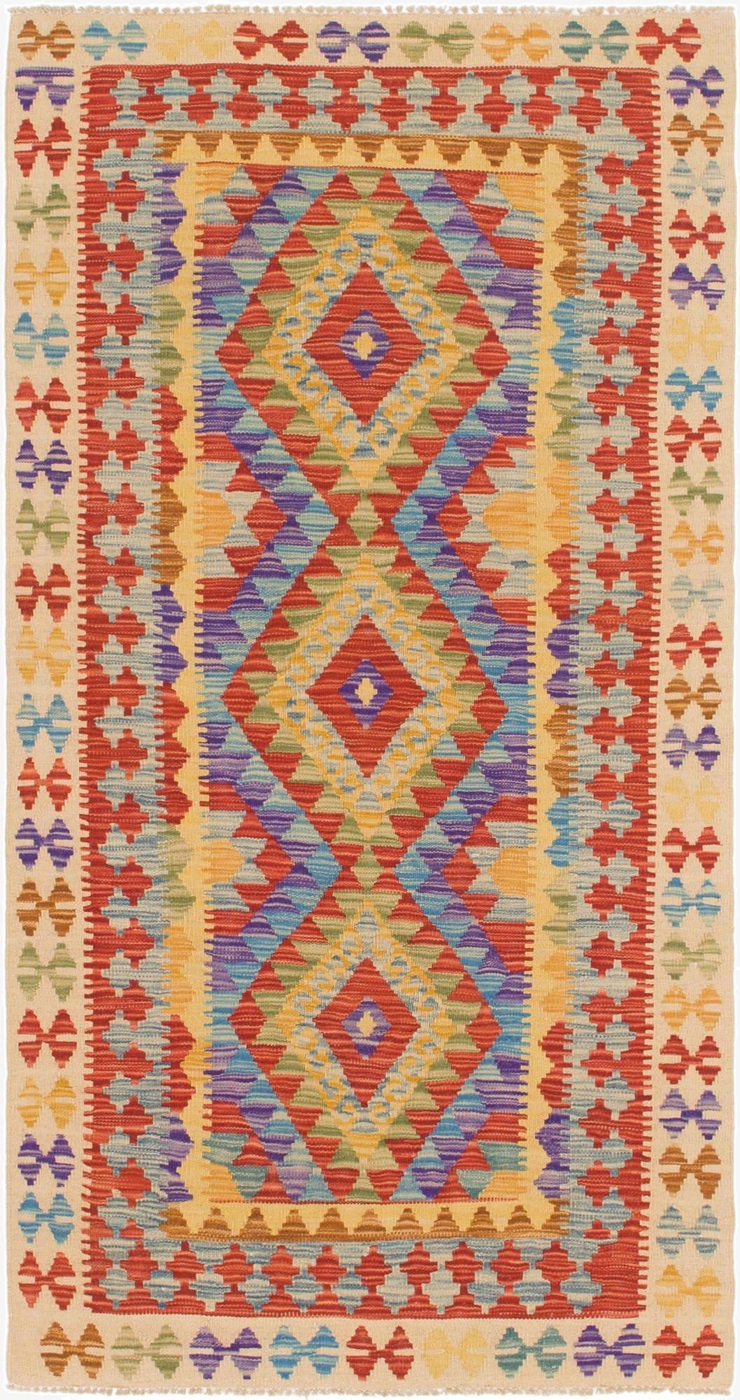  3' 5 x 6' 6  Hand Woven Kilim Maymana Wool Rug