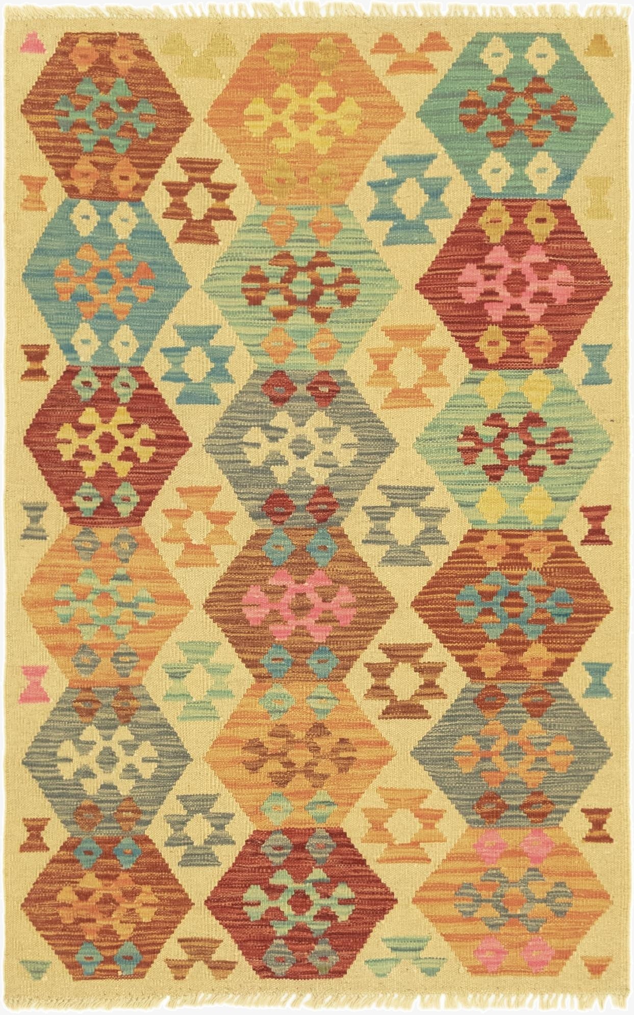  3' 2 x 4' 10  Hand Woven Kilim Maymana Wool Rug