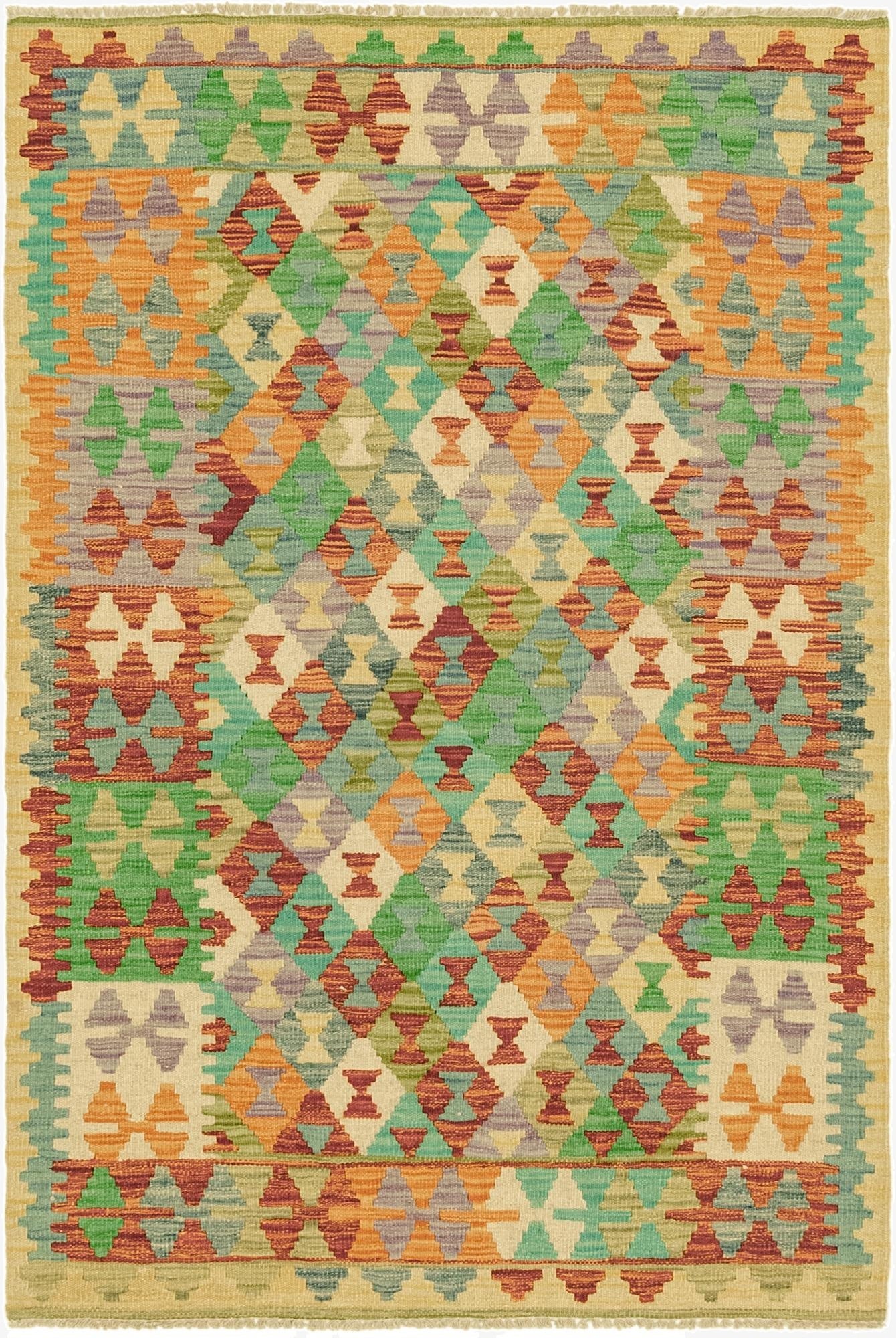  3' 3 x 5' 1  Hand Woven Kilim Maymana Wool Rug