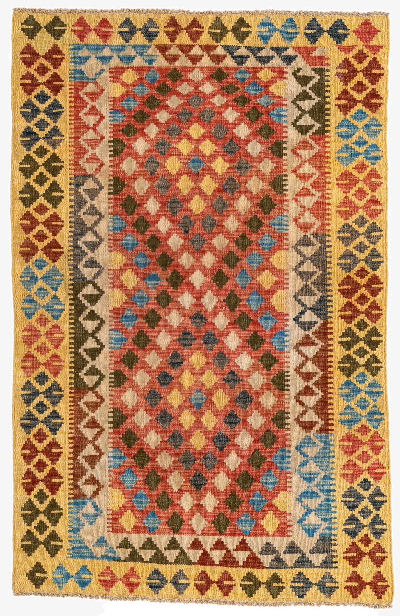  3' 2 x 5'  Hand Woven Kilim Maymana Wool Rug